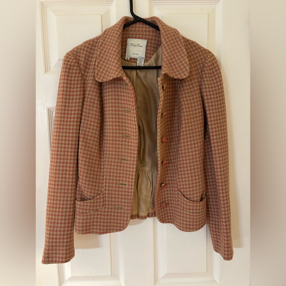 Tracy Reese Women's Pink Houndstooth Blazer - please read description